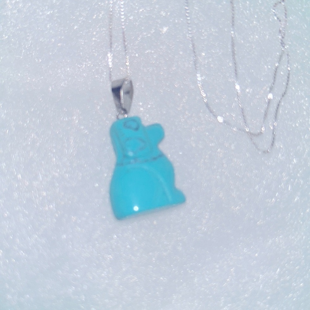 Boho Hippie Turquoise Dog Sterling Silver Necklace 16”